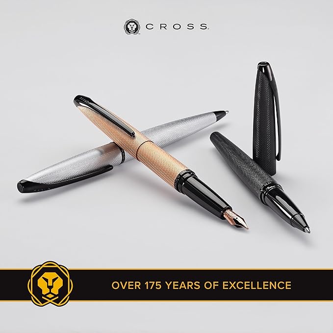Cross ATX Refillable Rollerball Pen Presented in a Luxury Gift Box - Medium Point, Black Ink, Sandblasted Titanium Gray