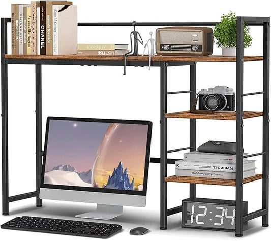 Desk Shelf, 38.5 Inch Desk Hutch for Computer Monitor, Computer Desktop Bookshelf Storage Rack Adjustable Desk Hutch Top Only, 3 Tier Desk Organizer Shelf for Office Home, Rustic