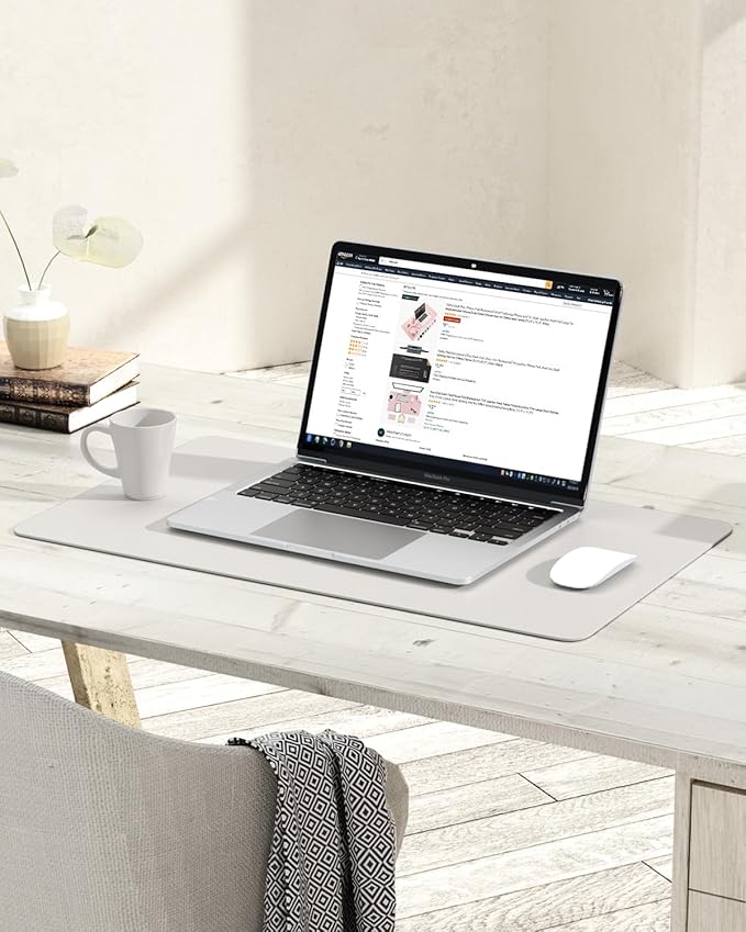 YSAGi Non-Slip Leather Desk Pad, Waterproof Laptop Computer Desk Keyboard Mat, Table Protector Blotter Mat, Large Mouse Pad for Office/Work/Home/Decor(Apricot Gray, 23.6" x 13.7")