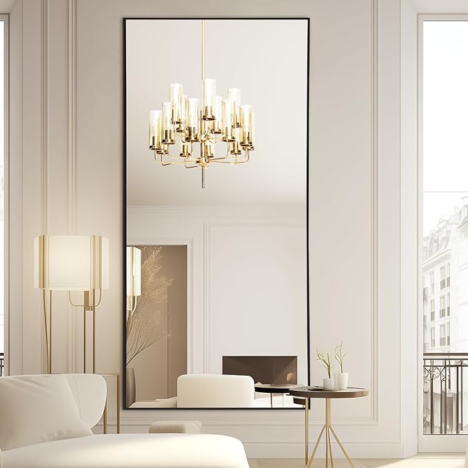 MELOMOIR 71"x32" Large Mirror Full Length, Oversized Floor Mirror Full Length for Bedroom Living Room Cloakroom Gym, Hanging Standing or Leaning Full Body Mirror with Stand, Black Aluminum Alloy Frame