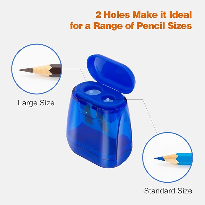 KIDMEN Manual Pencil Sharpeners,2 Holes Compact Sharpener with Lid for Kids, School and Office-12 Pack
