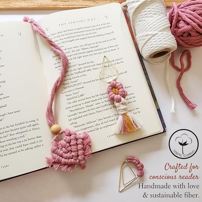Set of 3 Whimsical Bookmark | Book tabs Classroom Must Haves Crochet Flower Bookmark Paper Clips Bullet Journal Tassels for Bookmarks Cute Things Teacher Must Haves