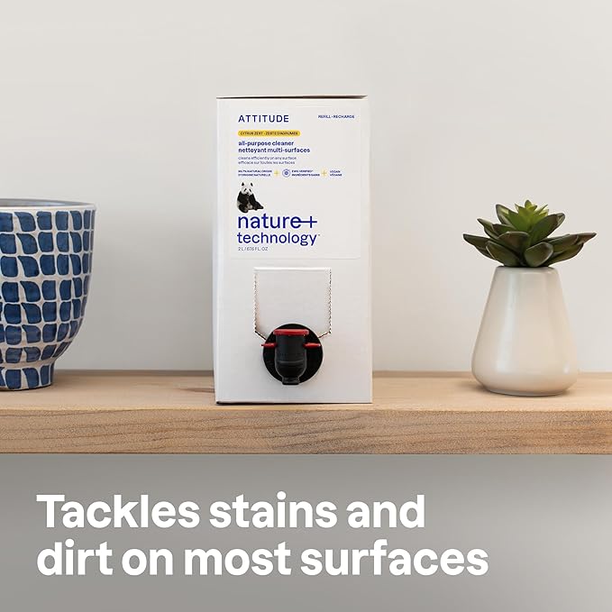 ATTITUDE All-Purpose Cleaner Refill, EWG Verified, Plant-Based & Vegan, Multi-Surface Cleaning Spray, Citrus Zest Scent, 67.6 Fl Oz