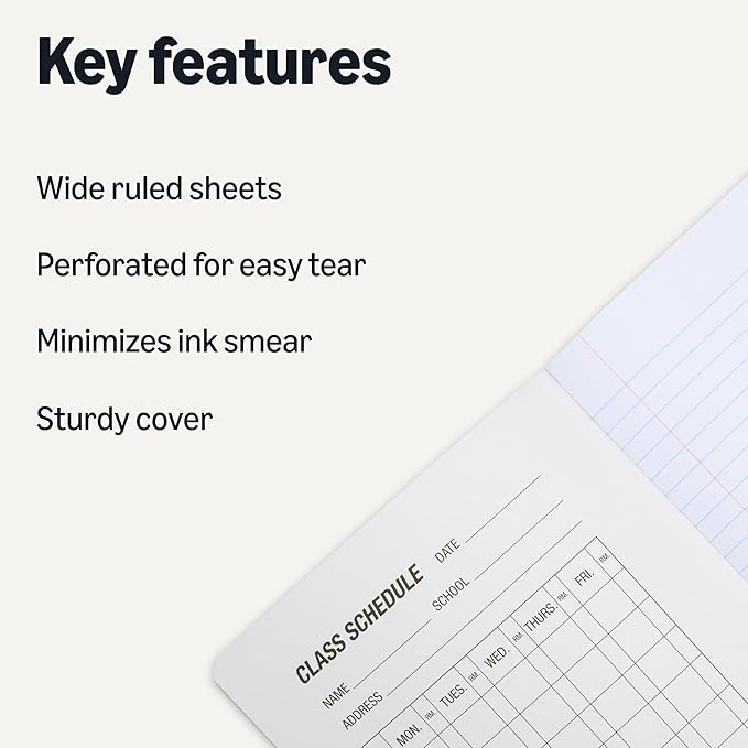 Amazon Basics Composition Notebook, Wide Ruled, 100 Sheets, 12 pack, Assorted Marble Colors