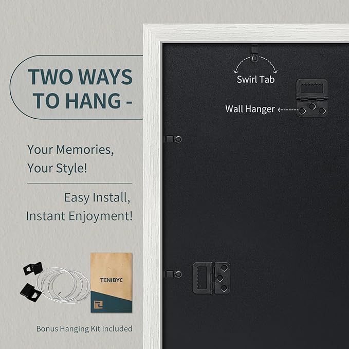 11x17 Picture Frame 3 Pack - White Woodgrain, Solid Wood & HD Tempered Glass, Wall Gallery Poster Frame