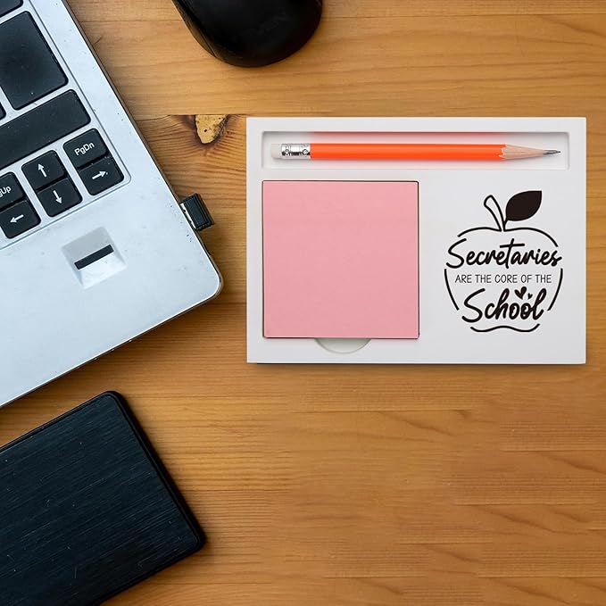School Secretary Gifts Desk Organizer with “Secretaries are The Core of The School” Apple Design for Appreciation, Farewell, Retirement Desk White Note Pad Holder XBCT11