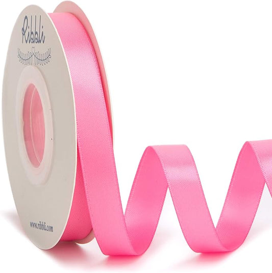 Ribbli Double Faced Hot Pink Satin Ribbon,1/2” x Continuous 25 Yards,Use for Bows Bouquet,Gift Wrapping,Floral Arrangement