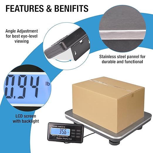SurmountWay Shipping Scale 660lbs LCD Digital Platform Heavy Duty Portable Stainless Platform for Postal Shipping Scale Industrial Floor Scale W/ 14"X 12"