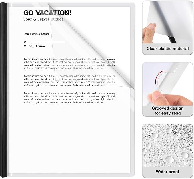 JOERSH 40Pcs Clear Report Covers with Sliding Bar, 40 Sheet Capacity Plastic Binder Paper Protector, Report Folders with Clear Cover for Resume File Documents, Black