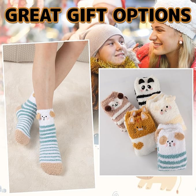 COOPLUS Fuzzy Socks for Women Warm Fluffy Cozy Winter Soft Home Slipper Socks (5 Pairs)