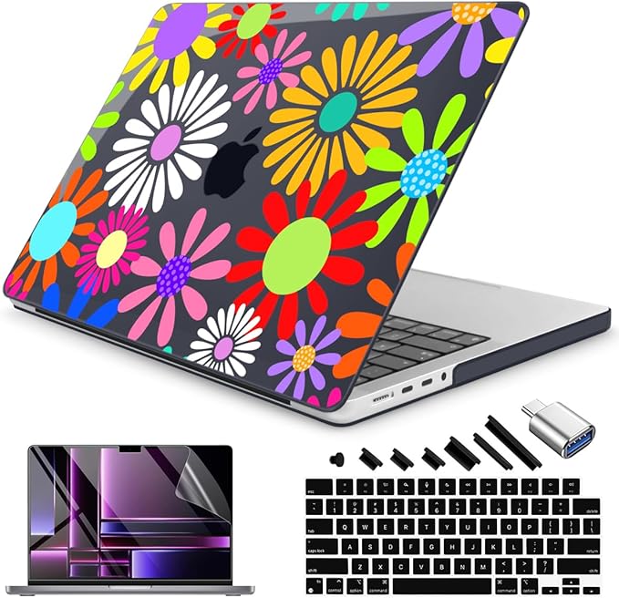 Teryeefi Case for MacBook Pro 16 inch M4/M3/M2/M1 Pro Max 2025-2021 Release (A3403/A3186/A2991/A2780/A2485), Laptop Hard Shell&Keyboard Cover&Screen Protector&Type C Adapter, Abstract Flowers A001