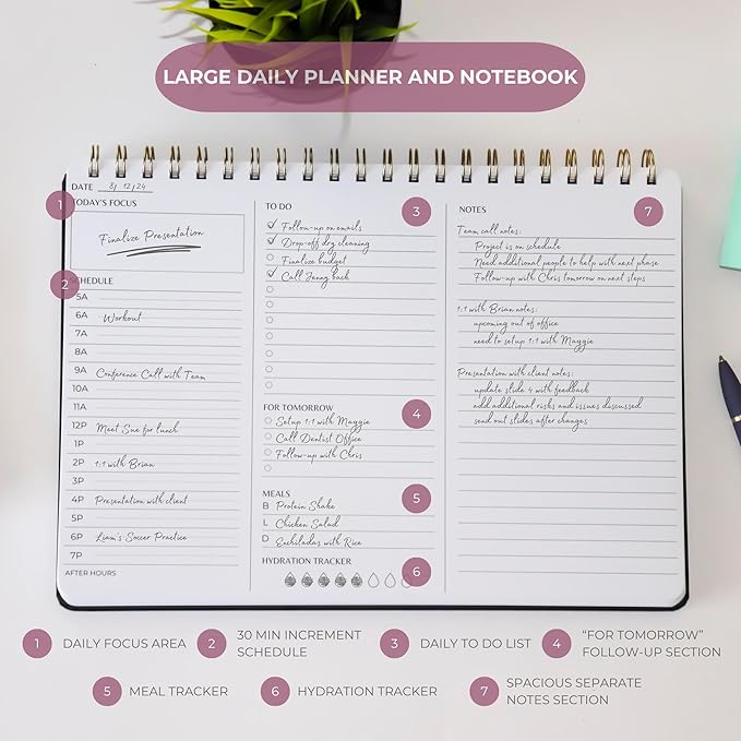 Undated Daily Planner | 8.25” x 11.75” Work To-Do Notebook | ADHD Academic Organizer | Multi-Layout | Men and Women Planner | College Supplies | Navy | Landscape Layout