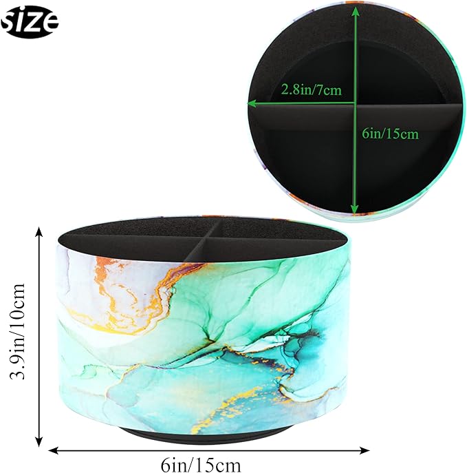 Hennaja Round Leather Art Supply Organizer,Remote Control Holder,360 Degree Rotating,Multi-Functional Pencil Holder,4 Compartments Desktop Stationary Organizer(1-Splash Ink)