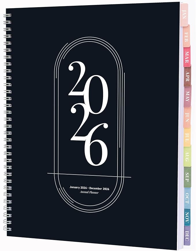 Rileys 2026 Planner, Agenda Planner With Weekly And Monthly View, Daily Agenda Book And Yearly Planners Calendar Book, Spiral Bound With Tabs, Notes, Goals And Holidays (Black, 8.5 x 11 in)