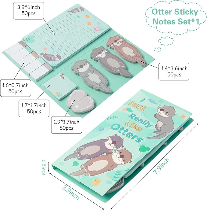 Xqumoi I Just Really Like Otters Sticky Notes Set, 550 Sheets, Cute Cartoon Otters Self-Stick Notes Pads Sea Animal Divider Tabs Bundle Writing Memo Pads Back to School Office Supplies Small Gift
