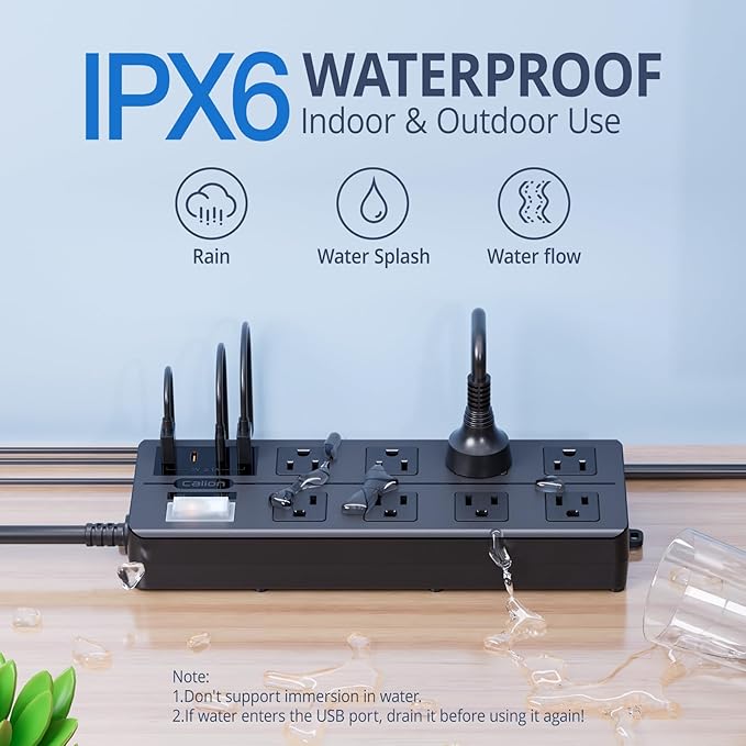 Outdoor Power Strip Weatherproof,Waterproof Surge Protector with 8 Wide Outlet with 2 USB-A and 2 USB-C, 10FT Extension Cord,1875W Overload Protection,Outlet Extender for Patio,Outdoor Decorations