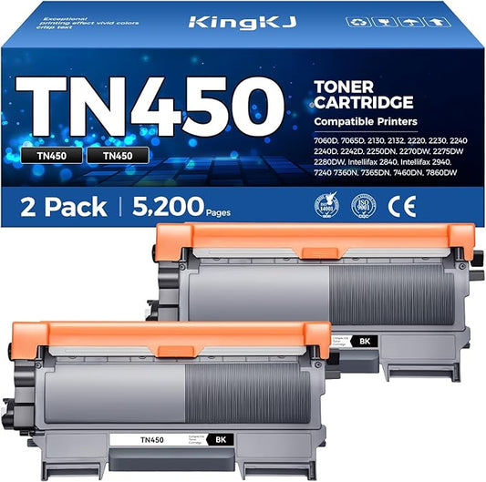 TN450 Black Toner Cartridge 2-Pack Replacement Compatible for Brother TN-450 450 Toner HL-2270DW HL-2280DW HL-2230 MFC-7360N MFC-7860DW DCP-7065DN Intellifax 2840 2940 MFC-7240 HL-2240D Printer Ink