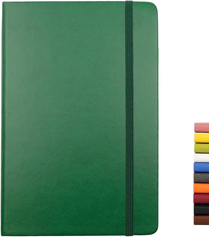 Deziliao Hardcover Notebook Journal 160 Pages, Lined Journal Notebooks for Work, 100Gsm Premium Thick Paper with Pocket, Medium 5.7"x8.4", Christmas Gift（Dark-Green, Ruled）