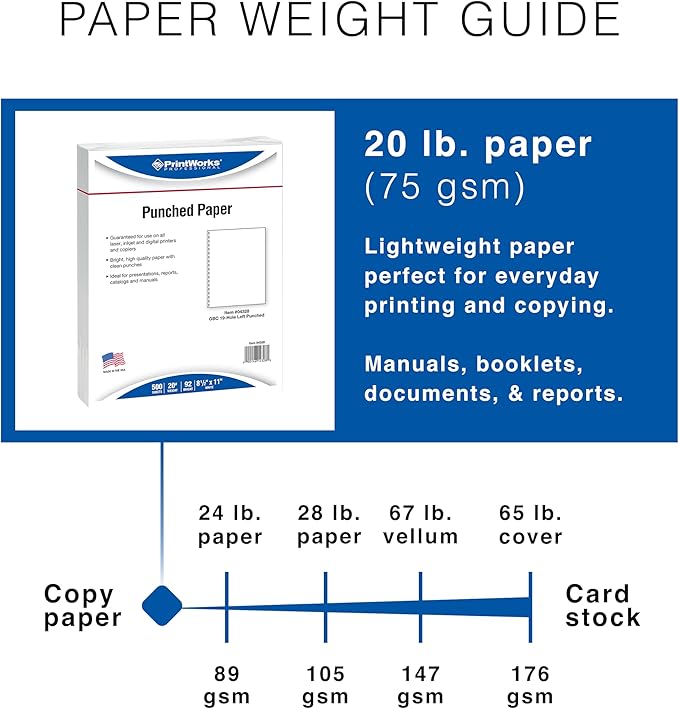 PrintWorks Professional Prepunched Paper, 8.5 x 11, 20 lb, GBC CombBind 19-Hole Punched Report & Presentation Paper, 500 Sheets, White (04328)