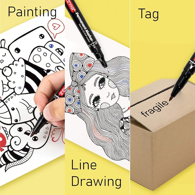 ZEYAR Twin Tip Permanent Markers, CD/DVD Markers, 4 Color, Ultra Fine Point and Fine Point for Signature and Marking (4 Colors, 12 Pack)