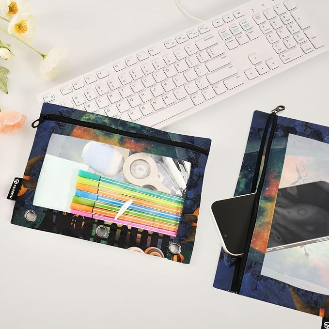 ZAZYXTJ Personalized Halloween Binder Pencil Pouchs 3 Ring with Zipper Clear Window Office Organizers bag for School Students Teacher Supplies 2 Pack