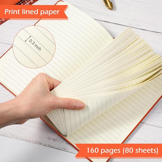 Honoson 20 Pack Lined Journal Notebooks A5 Hardcover Executive Notebook 5.5" x 8.3" PU Leather Wide Ruled Journals Bulk with Elastic Band for Home Business Office School Supplies(Orange)