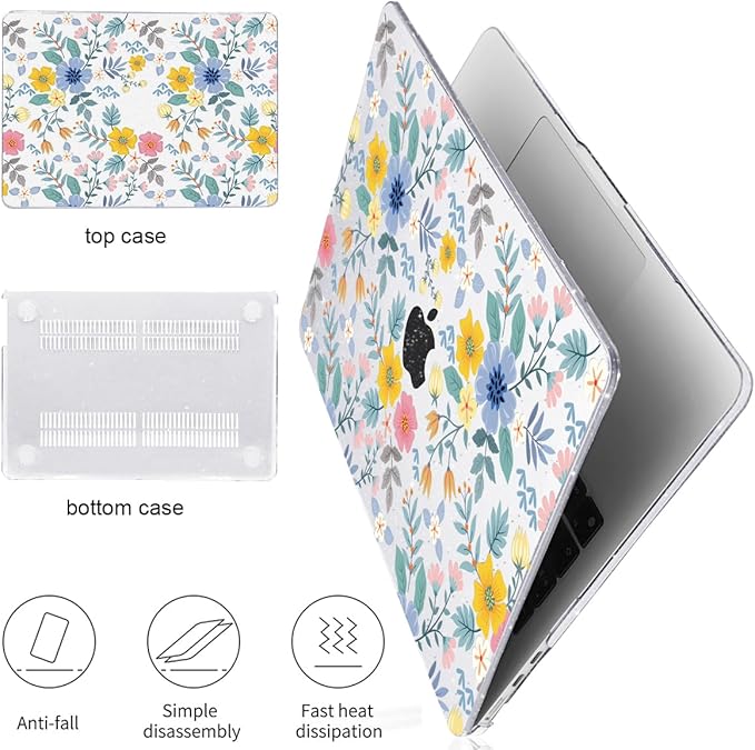Case Compatible with MacBook Air 13.6 inch 2025 2024 2023 2022 M4 M3 M2 A3113 A2681 A3240 Cover with Touch ID, Pattern Plastic Hard Shell Case for MacBook Air 13 inch M4 2025, Flowers L213