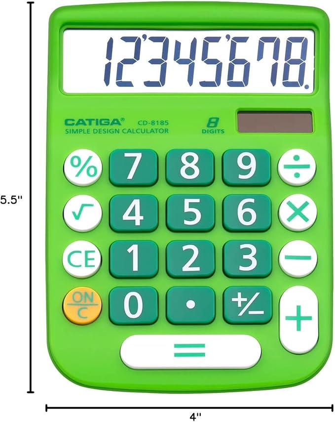 CATIGA Desktop Calculator 8 Digit with Solar Power and Easy to Read LCD Display, Big Buttons, for Home, Office, School, Class and Business, 4 Function Small Basic Calculators for Desk, CD-8185