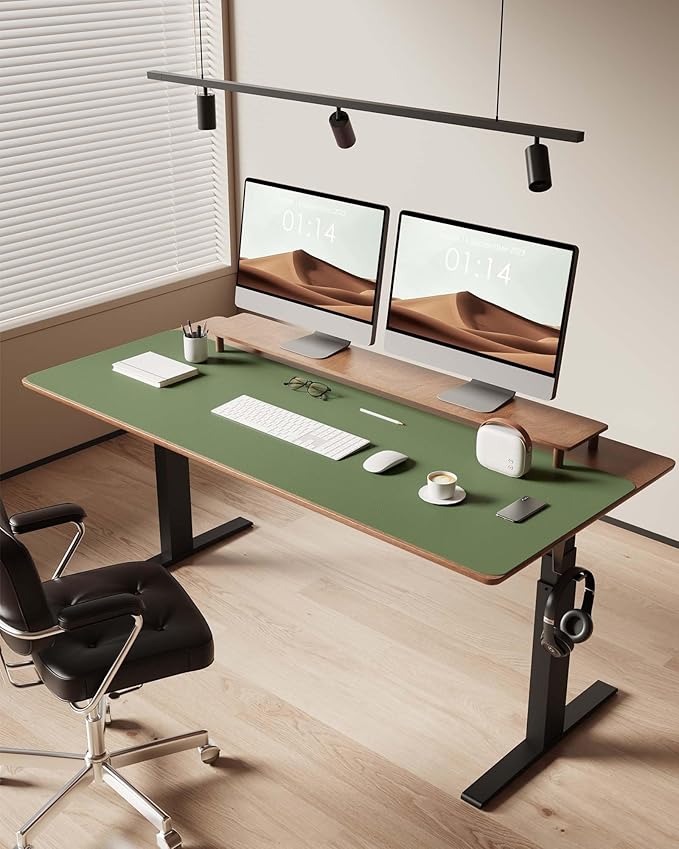 YSAGi Leather Desk Protector, Office Mat, Large Mouse Mat, Non-Slip PU Leather Blotter, Laptop Pad, Waterproof Writing Pad for Office and Home (Bamboo Green, 47" x 17")