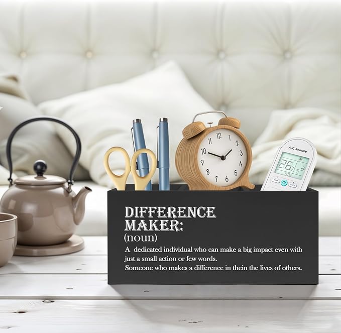Difference Maker Gift Pencil Pen Holder for Desk, Appreciation Thank You Gifts for Coworkers Employees Boss Teacher Mentor Wooden Pencil Holder Organizer for Home Office Desk Accessories