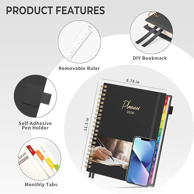 EMSHOI 2026 Appointment Book, A4 15-Minute Hourly Planner, JAN 2026 - DEC 2026, Daily Weekly Monthly, 100GSM Thick Paper, PVC Cover, Colorful Tabs - for Work, School, Salon Scheduling