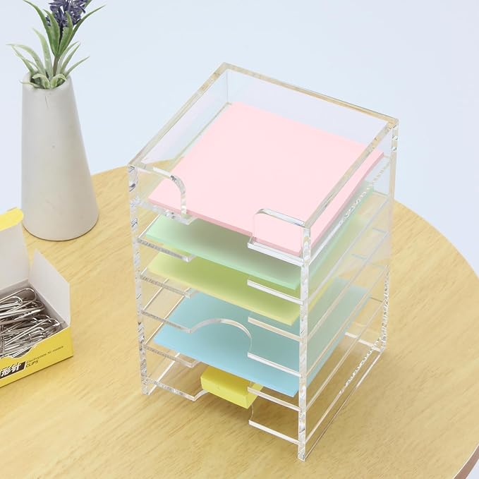 Acrylic Sticky Note Holder 6-Tiers, Adjustable Sticky Note Organizer for Desk Colorful, Desktop Multiple Self Stick Note Pad Holder for Office Home School Desk Accessories Stationery Supplies