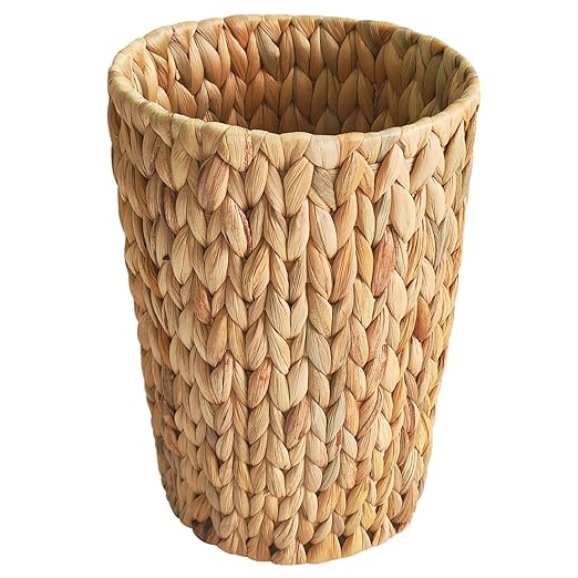 Wicker Trash Can,Small Bathroom Trash Can,Water Hyacinth Wicker Waste Basket for Bathroom,Boho Waste Basket for Bedroom,Home Office,Compact Spaces(2 Gallon Round)