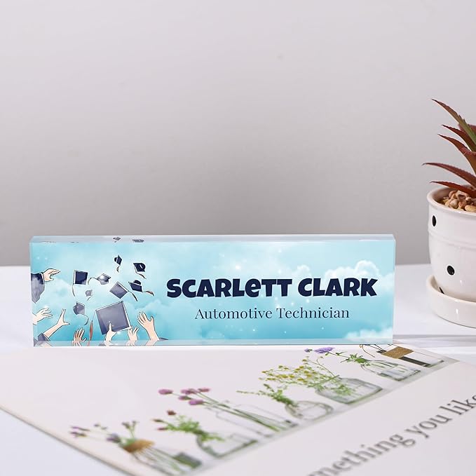 Custom Name Plate for Desk, Personalized Acrylic Office Name Sign with Name & Title, Elegant Desk Decor for Women Men, Employee Appreciation Gift (Class)