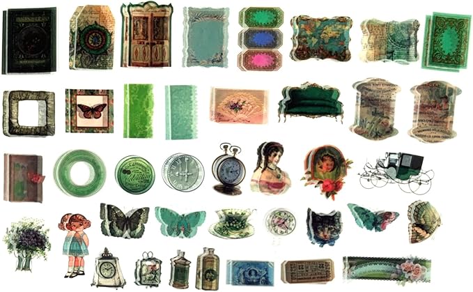 200PCS Vintage Scrapbooking Supplies Pack, Aesthetic Scrapbook Sticker Paper Art Journaling Kit for Bullet Junk Journals,Planner,Cottagecore Decor Gifts (Green Vintage Collection)