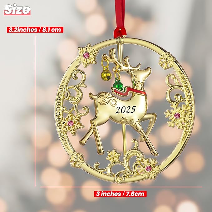 Christmas Tree - 2025 Rotation Reindeer Hanging Ornaments Pendant of Car Charm Holiday Keepsake Gift Home Decor (Reindeer Gold (2025))