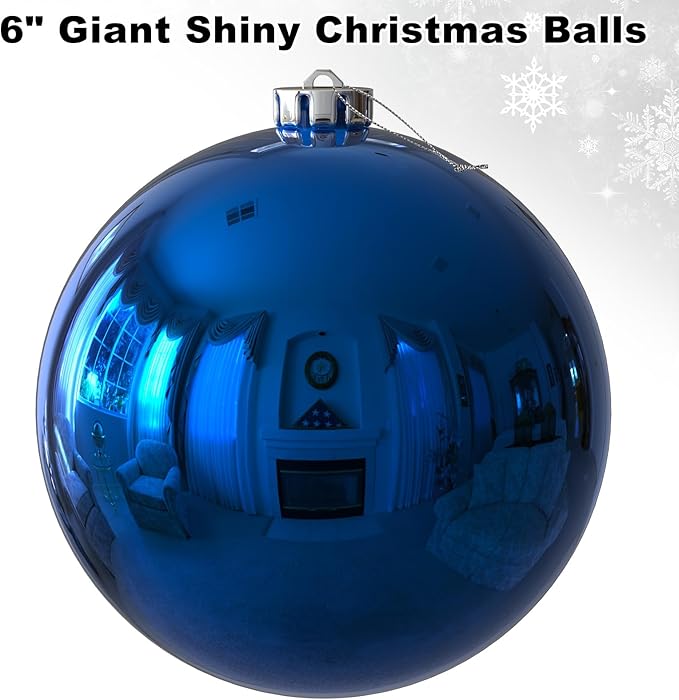 Royal Blue 6.0" Extra Large Christmas Balls - Christmas Tree Decoration Ornaments Shatterproof Hanging Shiny Balls for Birthday Holiday Wedding Decorations Set of 2pcs