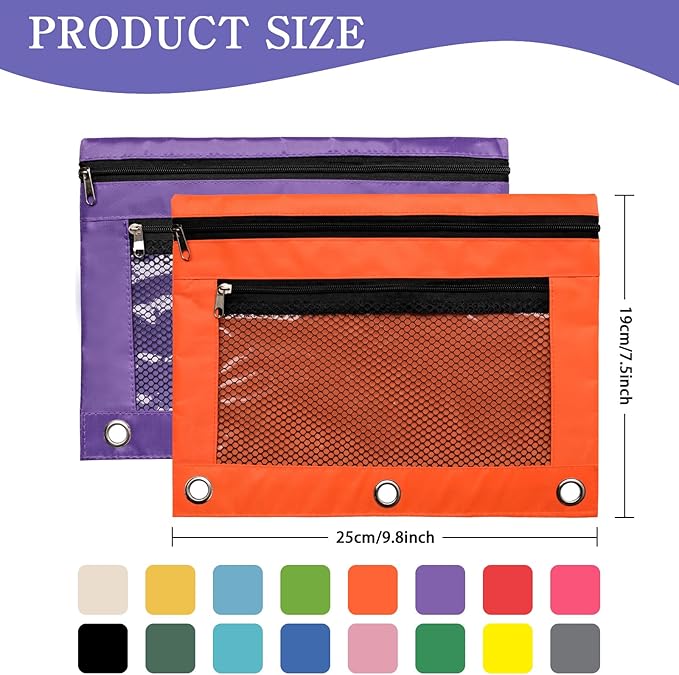 128 Pcs Pencil Pouch for 3 Ring Binder 16 Colors Zippered Pencil Pouch Bags Bulk Binder Pencil Case with Clear Window for Classroom, School, and Office Use