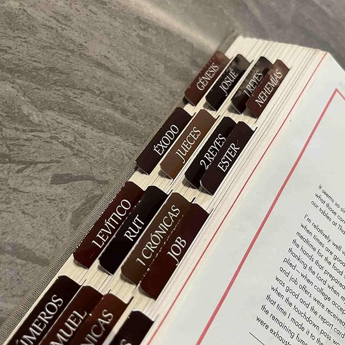 Spanish Laminated Bible Tabs, pestañas para biblia en español, Reposition Large Print Stickers, Easy to Read and Apply Bible Tabs for Women and Man- Earthy Brown Spanish