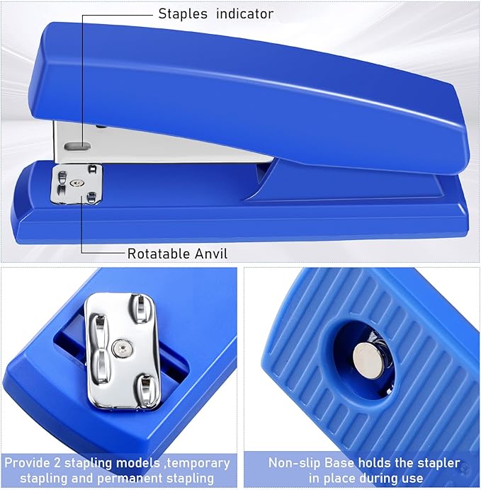 Marspark 10 Pcs Stapler for Desk Office Staplers Bulk with 6000 Staples 25 Sheet Capacity for School Office (Blue)