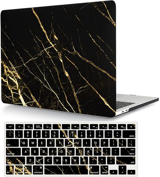 Laptop Case Compatible with MacBook Pro 13 inch with CD-ROM Model: A1278(Old Version 2012/2011/2010/2009/2008), Protective Plastic Hard Shell Case Cover & Keyboard Skin - Black Marble