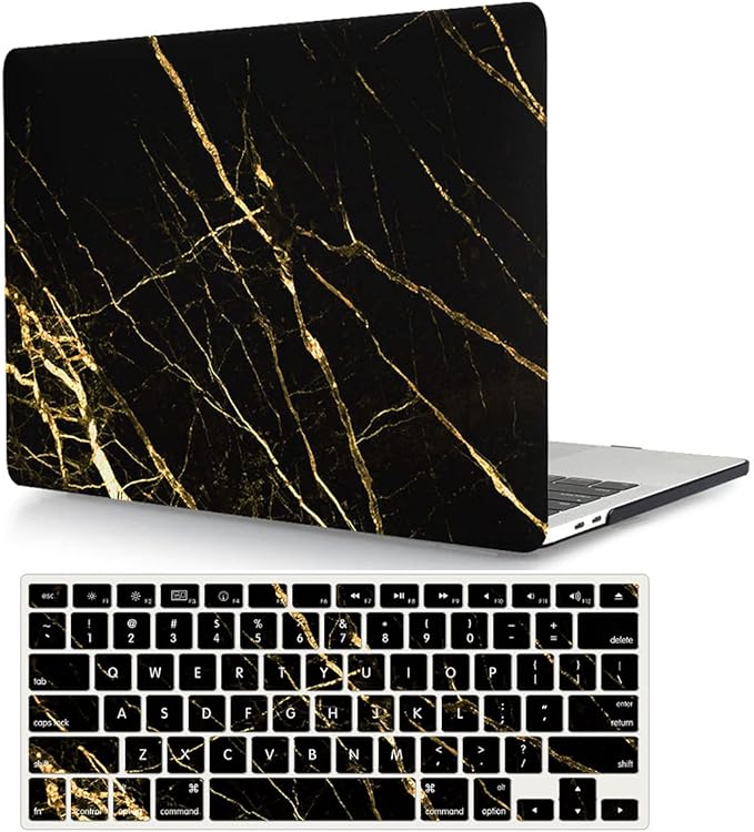 Case Compatible with MacBook Air 11 Inch Model A1370 & A1465, 2 in 1 Matte Plastic Laptop Hard Shell Snap on Case Bundle with Keyboard Cover for Mac Air 11,6" - Black Marble