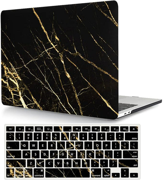 Case Compatible with MacBook Air 11 Inch Model A1370 & A1465, 2 in 1 Matte Plastic Laptop Hard Shell Snap on Case Bundle with Keyboard Cover for Mac Air 11,6" - Black Marble