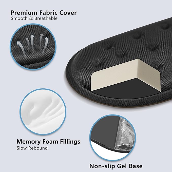 VANKEY Keyboard Wrist Rest, Memory Foam Keyboard Wrist Pad, Ergonomic Wrist Support for Keyboard, Comfortable Typing - Anti-Slip - Full Sized - Computer Desk Accessories, Black