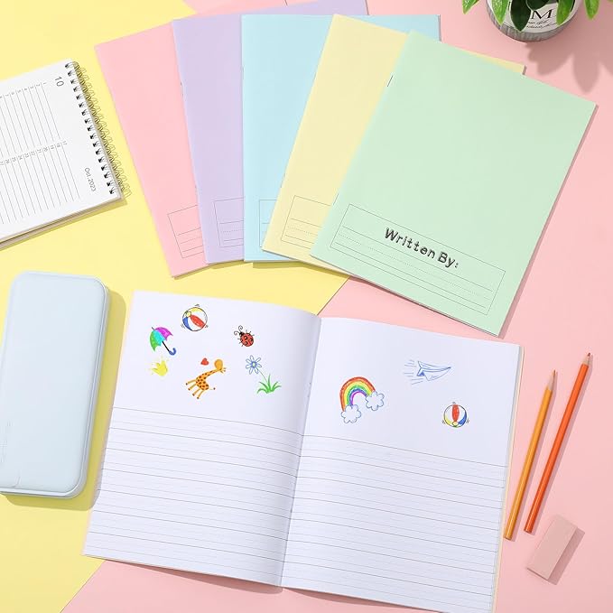 Henoyso 24 Pcs Primary Composition Notebook K-2 9 3/4 x 7 1/2 Inch Primary Journal, Back to School Supplies, Bulk Blank Writing Book for Kid to Write Draw Journal 60 Page Notebooks (Light Color)