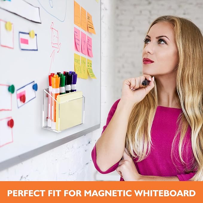 Magnetic Pen Holder Classroom Organization Acrylic Marker Holder for Whiteboard Refrigerator Locker Accessories Pencil Dry Erase Marker Basket (1 Compartment * 2)