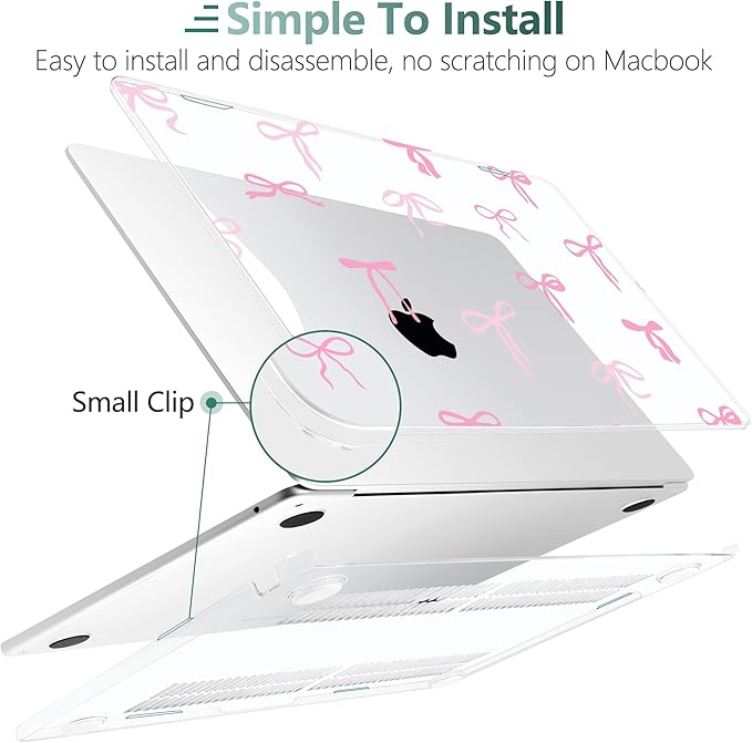 DONGKE Compatible with M4 MacBook Air 15 inch Case 2025-2023 A3241 A3114 A2941 M3 M2 Retina Display Touch ID, Plastic Hard Case & Keyboard Skin for MacBook Air 15" - Pink Bows