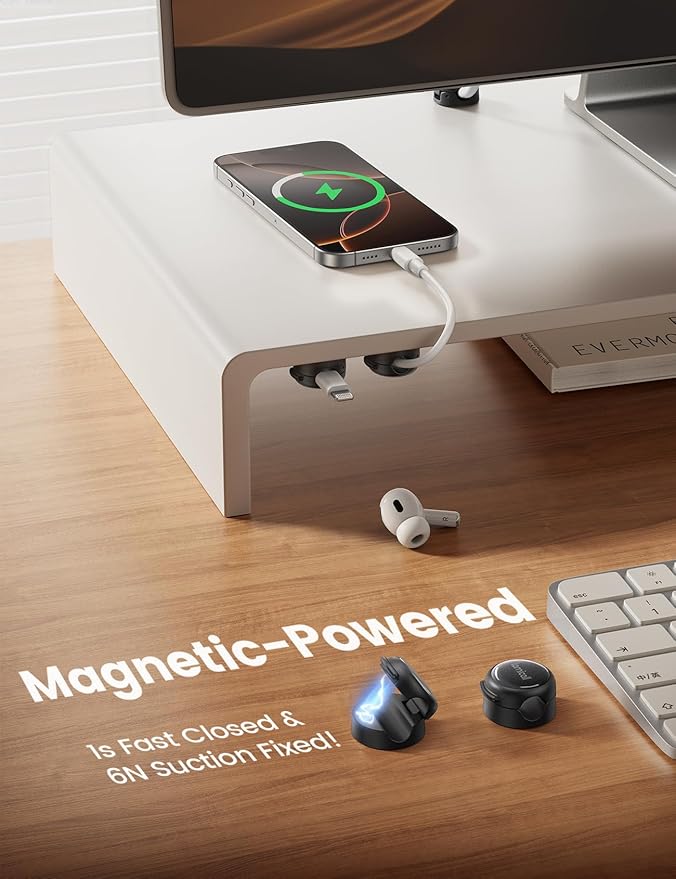 12Pack Magnetic Cord Organizer Cable Clips - Lamicall [Crystal-Clear] Desk Cable Managment for Phone Charging Cord, Adhesive Wire Holder for Home Office Nightstand, Christmas Organizer Accessories