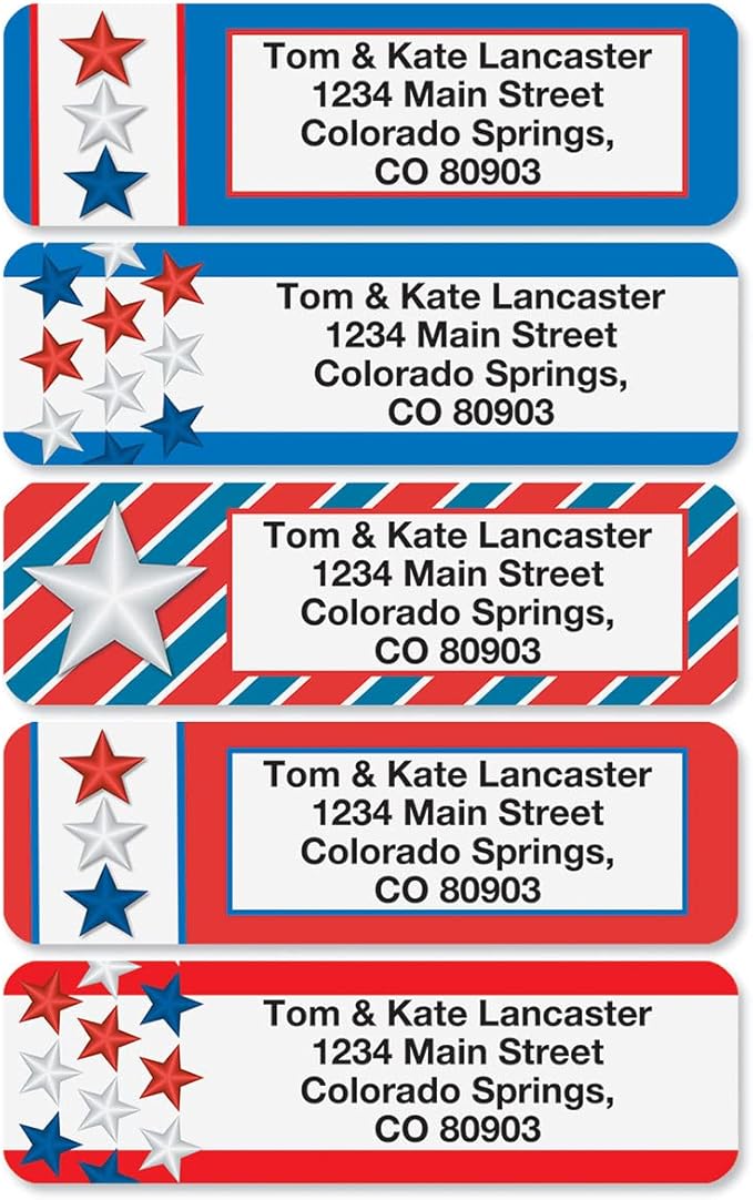 Colorful Images Star Spangled Patriotic Rolled Personalized Return Address Mailing Labels with Dispenser, Customize with Name & Shipping Address, 250 ¾” x 2½” Self Adhesive, Easy Peel Label Roll