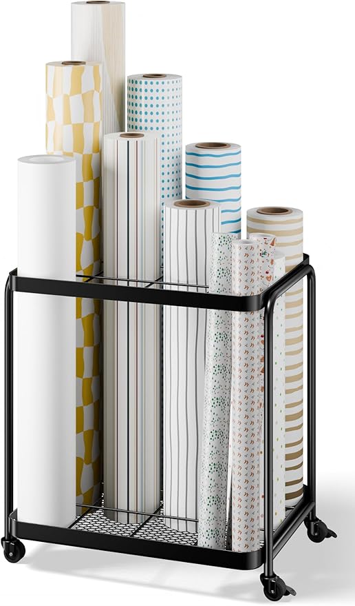Gift Wrap Storage - Blueprint Holder with Wheels,12 Slots Wrapping Paper Organizer Storage, Sturdy Cart for Organizing Construction Plans, Artwork,Map,Posters in Home/Office/School